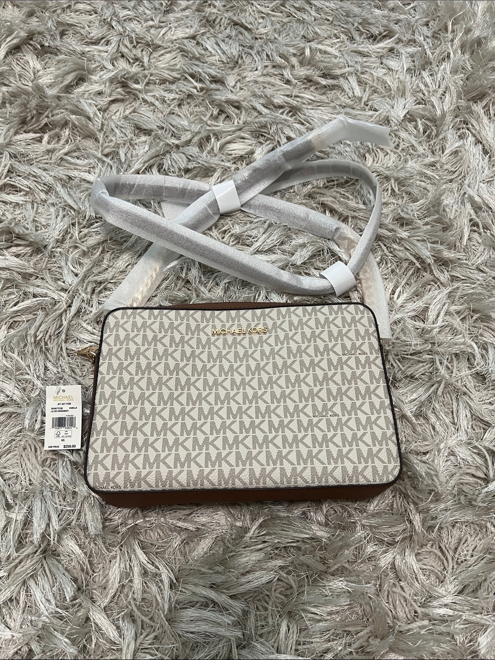 Michael Kors Monogram Crossbody in Cream and Brown